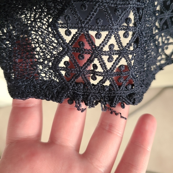 Zara Crochet Lace Overlay Maxi Dress Navy Blue Black Gown Small - Picture 7 of 8